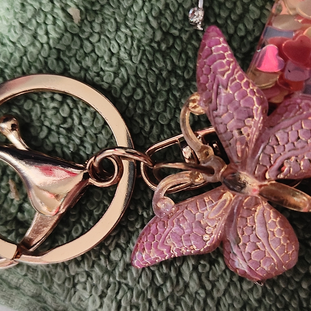 Pink Butterfly Keychain with Tassel - Picture 3 of 3
